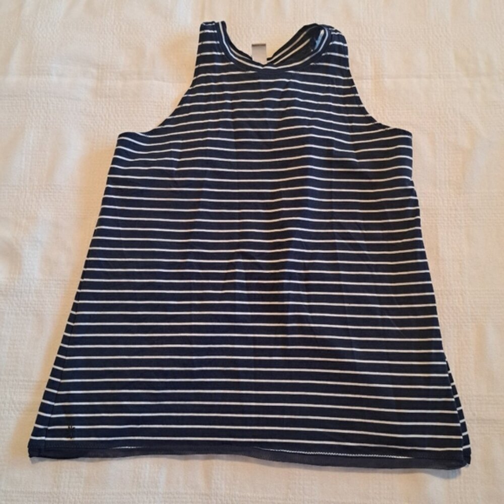 Athleta Girl girls size XL or 14 blue & white striped racer back tank top EUC